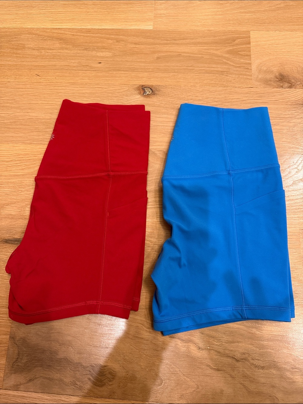 Athleta Women's 5” Bike Shorts Duo in Red and Blue